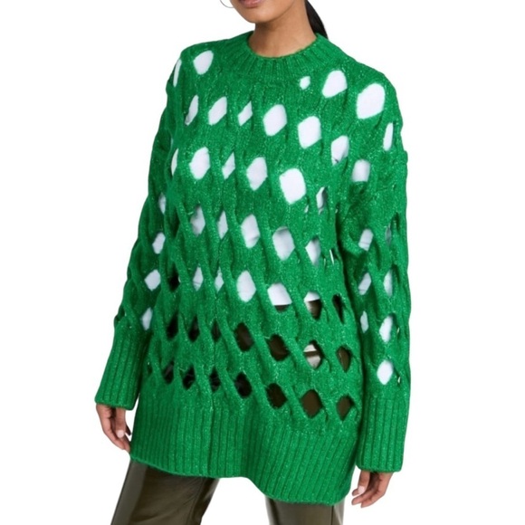 pistola Sweaters - Pistola Darya Sweater Green Size Medium Cutout Details Open Knit